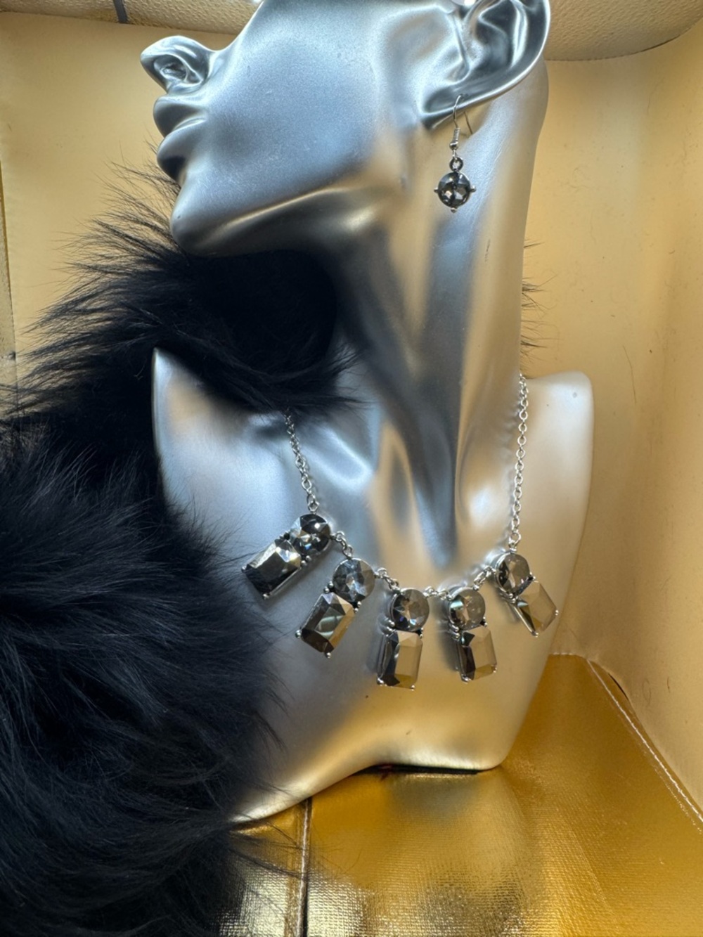 Gunmetal Crystal Charm Statement Necklace - Women Jewelry